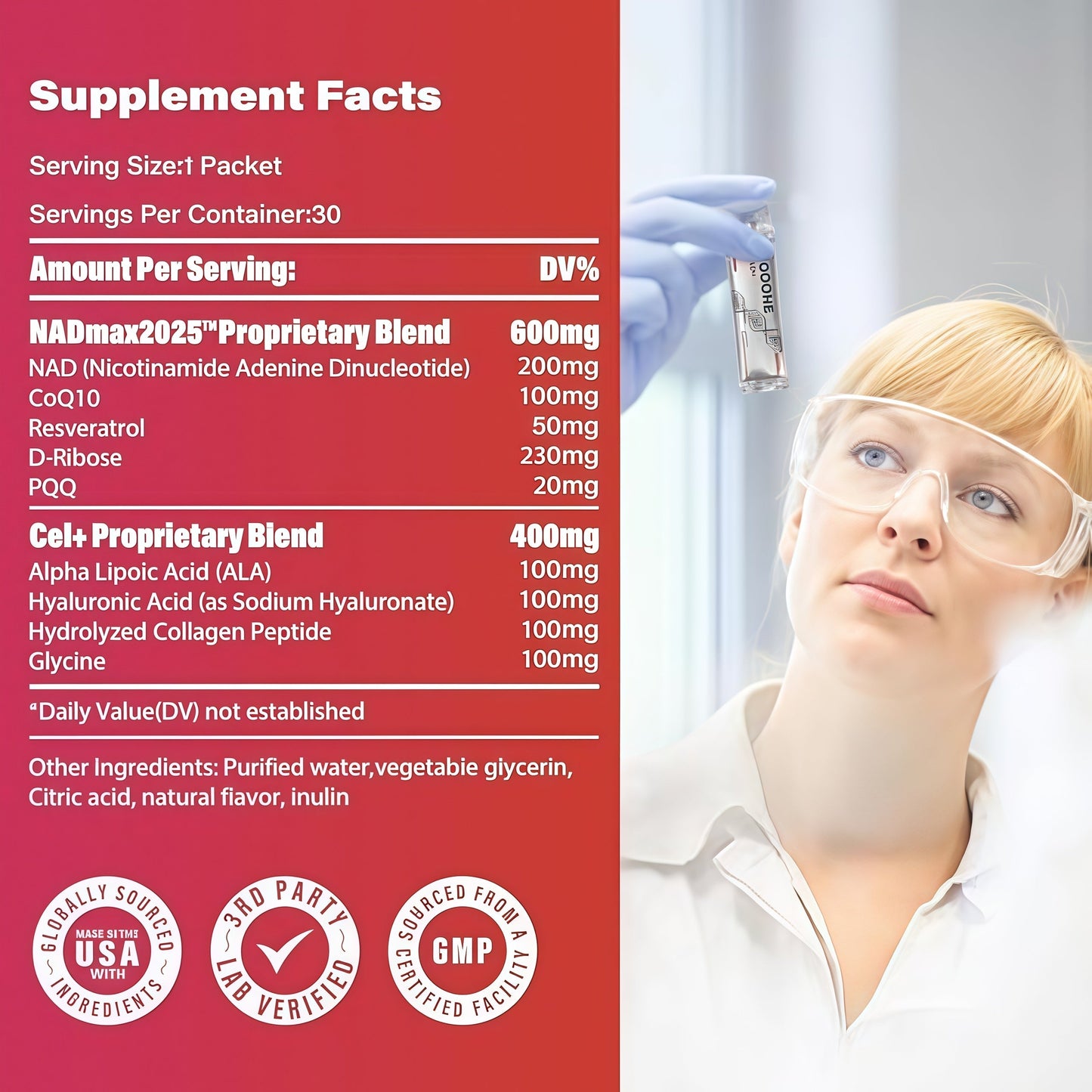 Zooone NR1000-NAD+ | Berry Flavor Drink Mix | Skin Aging Support | Energy & Focus | 30 Pack